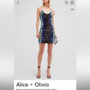 🦚ALICE + OLIVIA NELLE EMBELLISHED SPAGHETTI STRAP MINI DRESS🦚